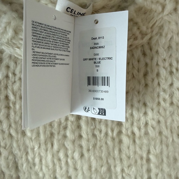 CELINE Chunky Knit Mohair Wool Sweater- off white-blue size s- NWT - Picture 3 of 5